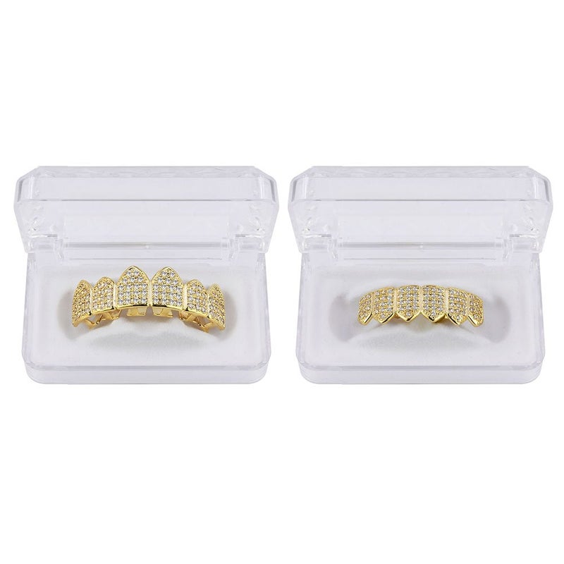 JINAO Grillz Diamond Grills for Your Teeth for Men Women 18K Gold Plated Iced Out Macro Pave Cubic Zirconia Mouth Grill with Extra Molding Bars Included(Gold Set) - Image 5